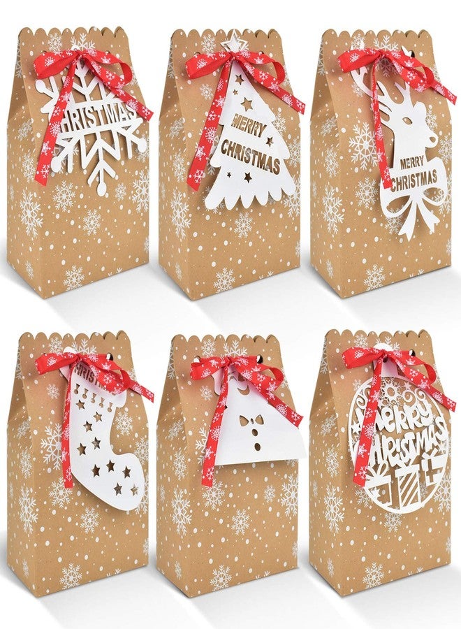 ERKOON 12Pcs Christmas Kraft Paper Bags Treat Bags Candy Cookie Boxes with Tags 5 x 3 x 7In Xmas Favor Goodies Bags for Winter/Holiday Party - Image 1